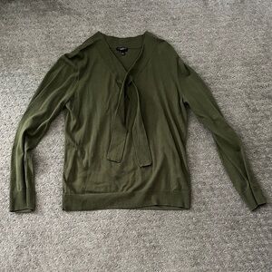 Talbots tie neck green knit long sleeve